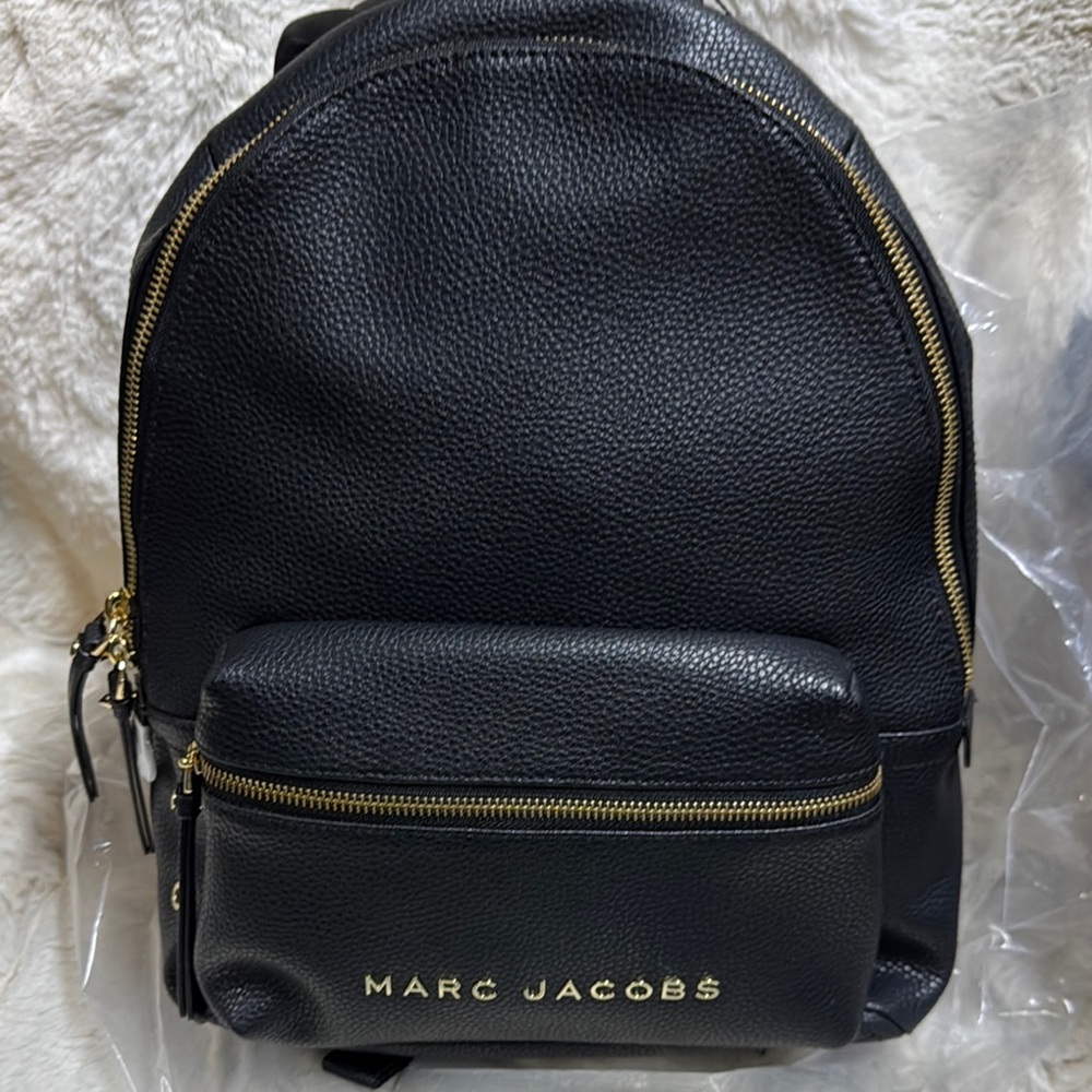 Marc Jacobs Black Leather Backpack with Gold Hardware